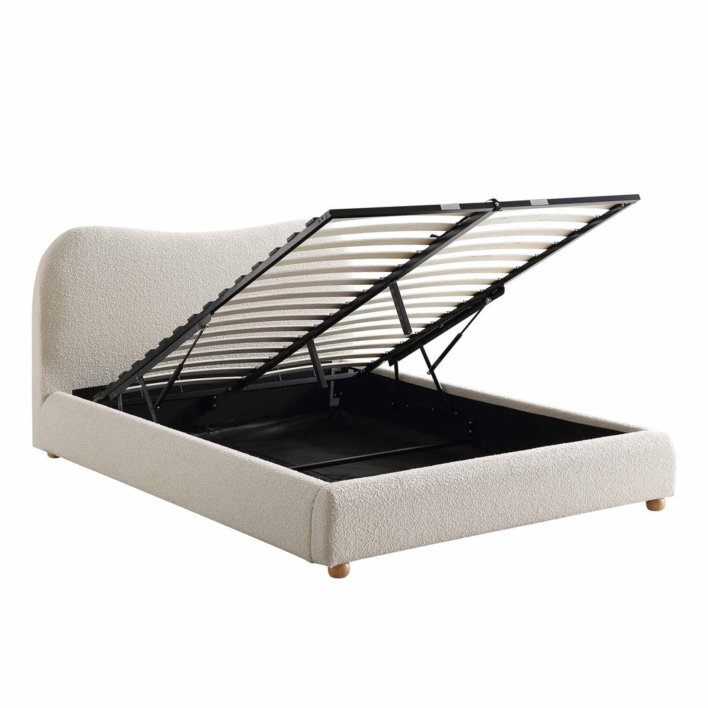 Kanso Curved Headboard Boucle Ottoman Storage Bed